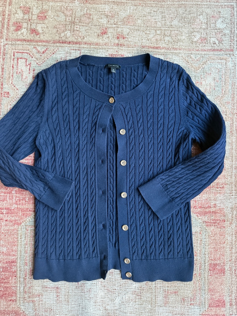 Talbots Navy Cable-Knit Button Front Cardigan